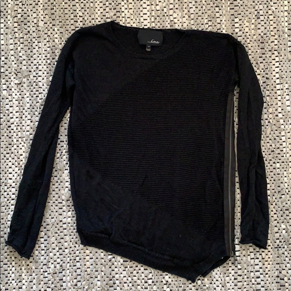 LINE LINEN SIDE ZIP SWEATER BLACK. SIZE SMALL